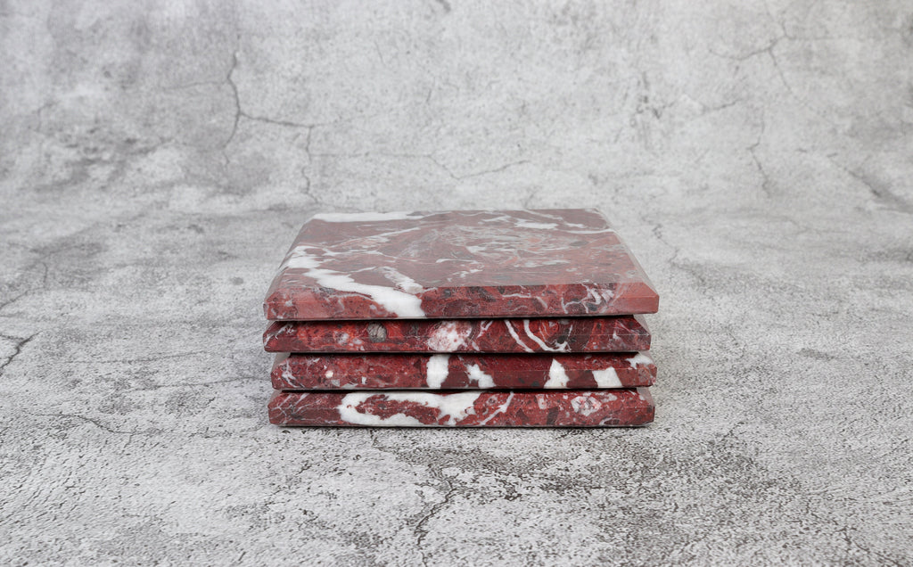 Set of 4 - Madeji Red Square Marble Coasters