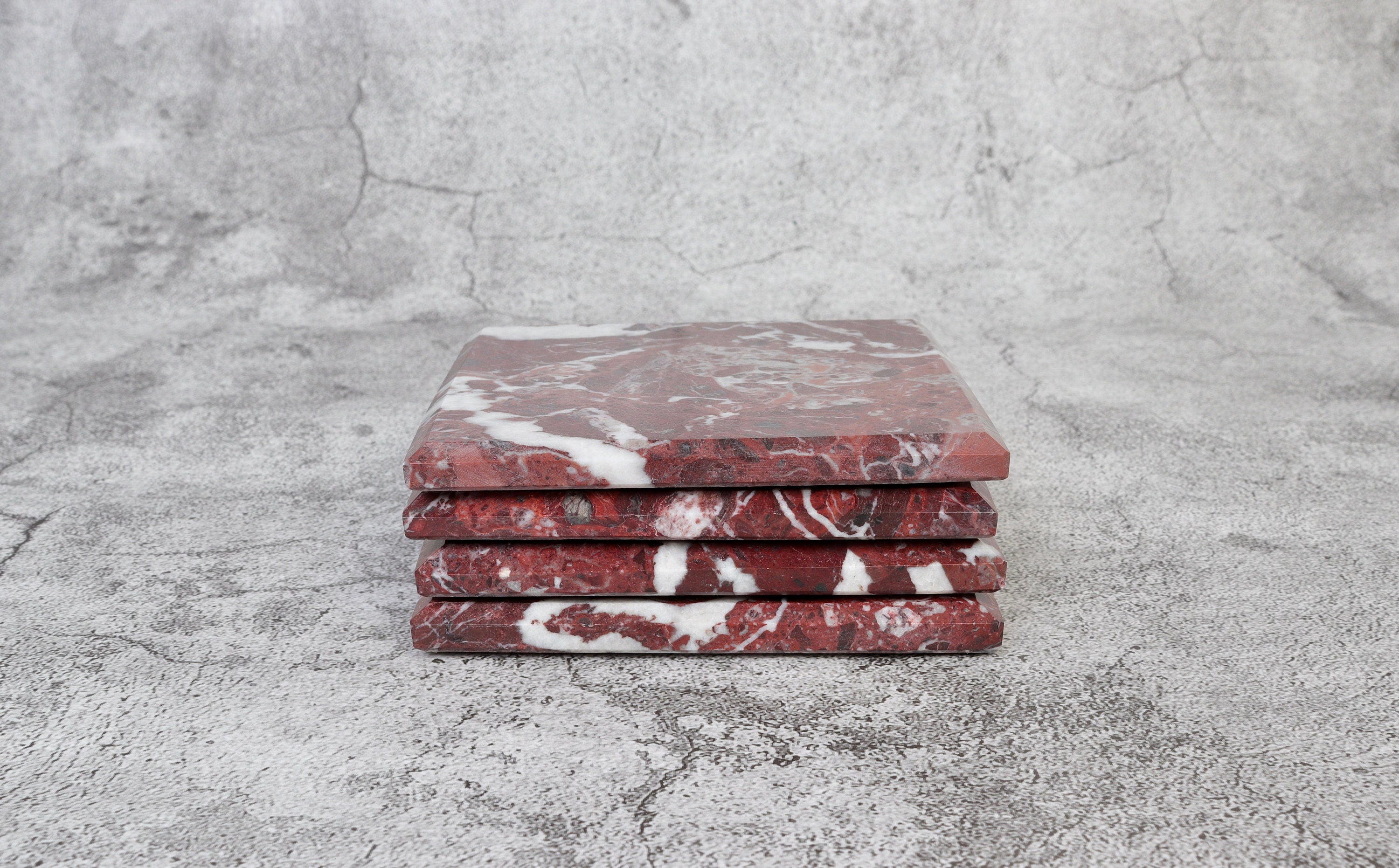 Set of 4 - Madeji Red Square Marble Coasters