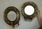 Pair of Antique Swedish Brass Sconces with Mirror