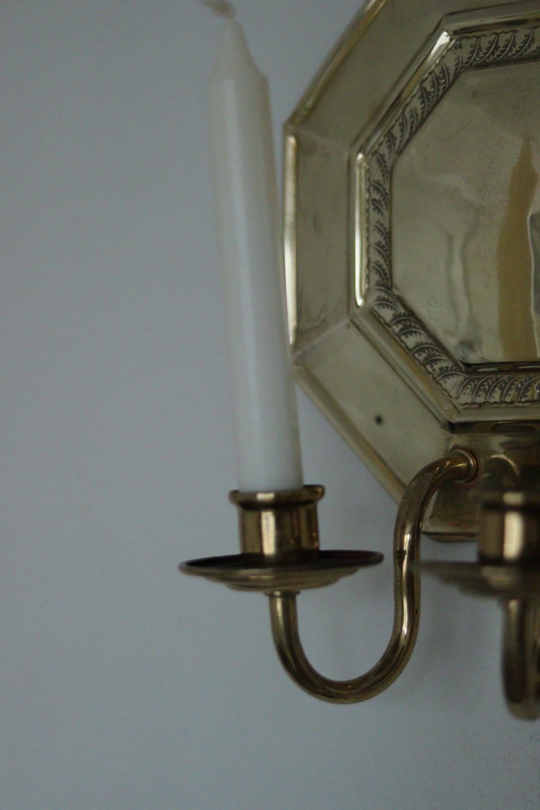 Pair of  Swedish Brass Octagonal Sconce with double arm Design