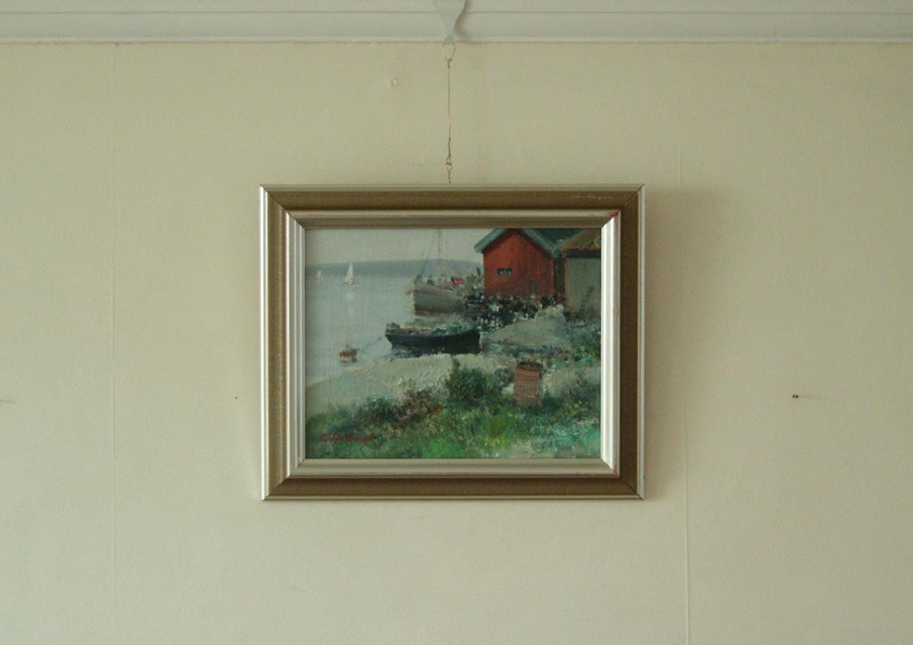 Vintage Oil on Canvas – “Sjöbodar