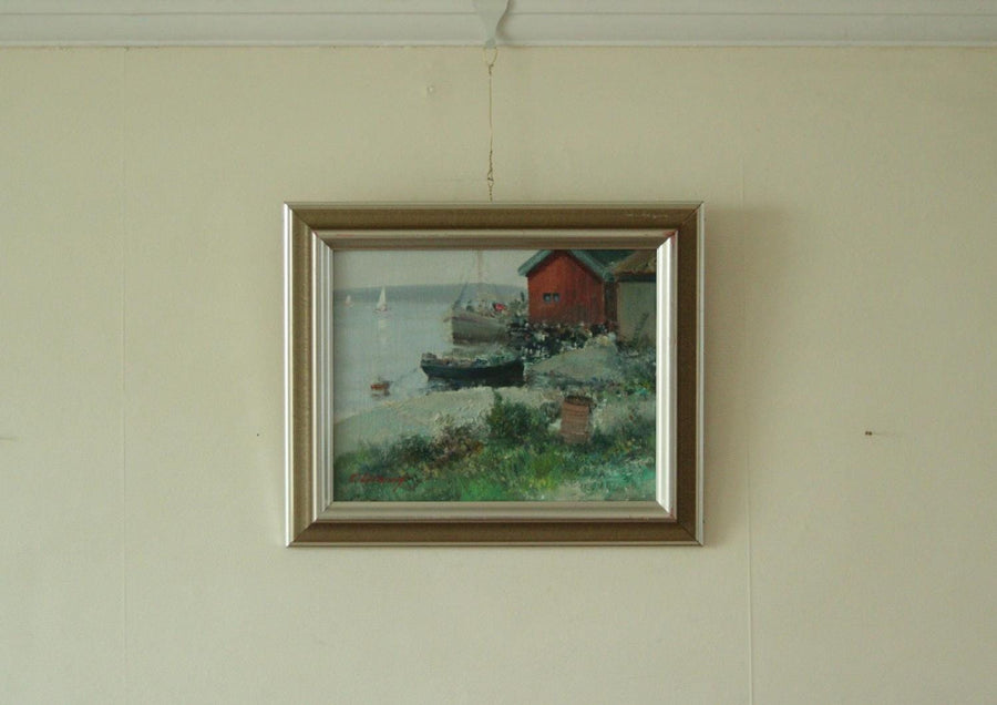 Vintage Oil on Canvas – “Sjöbodar