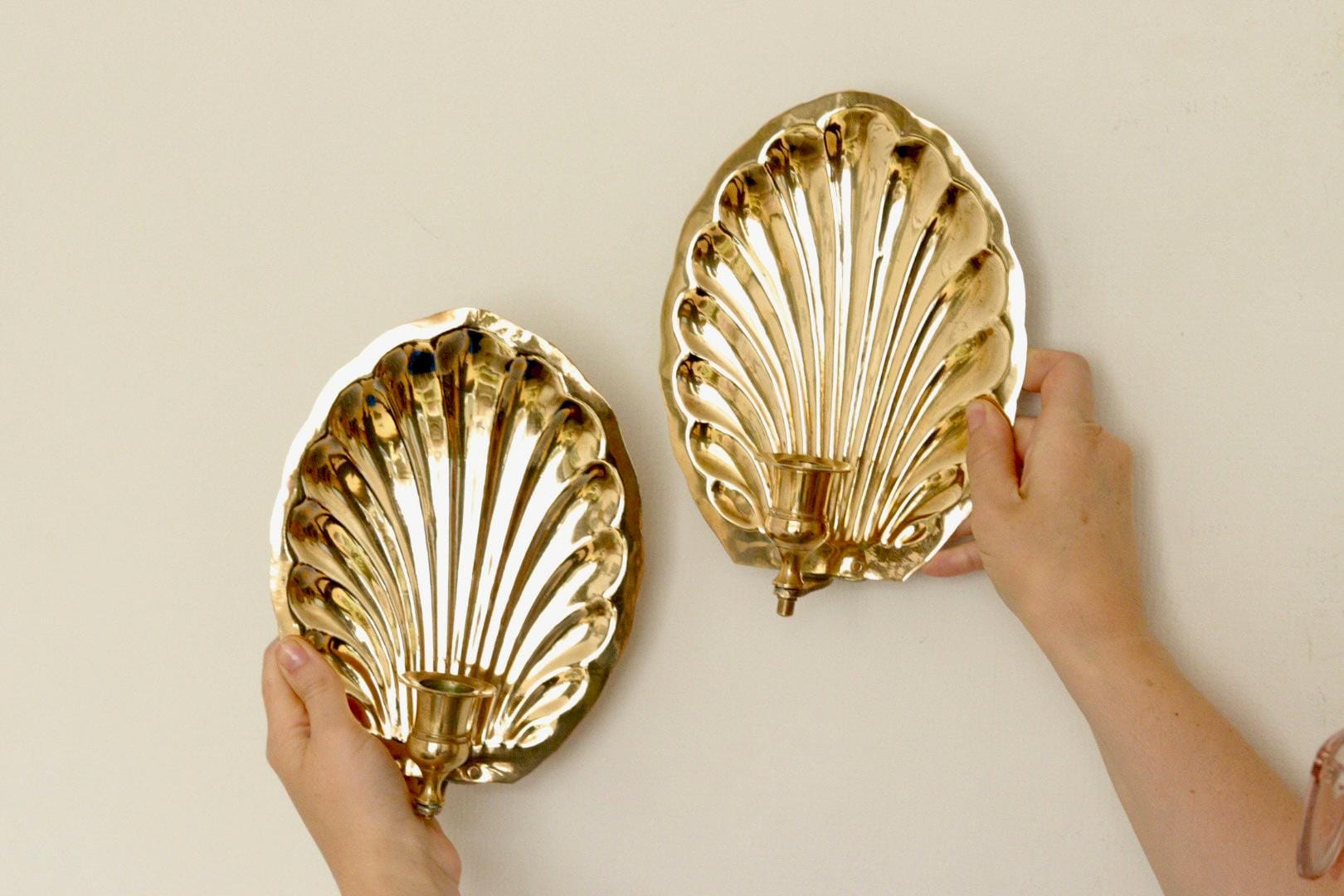 Pair of Vintage Brass Shell Scallop Sconces