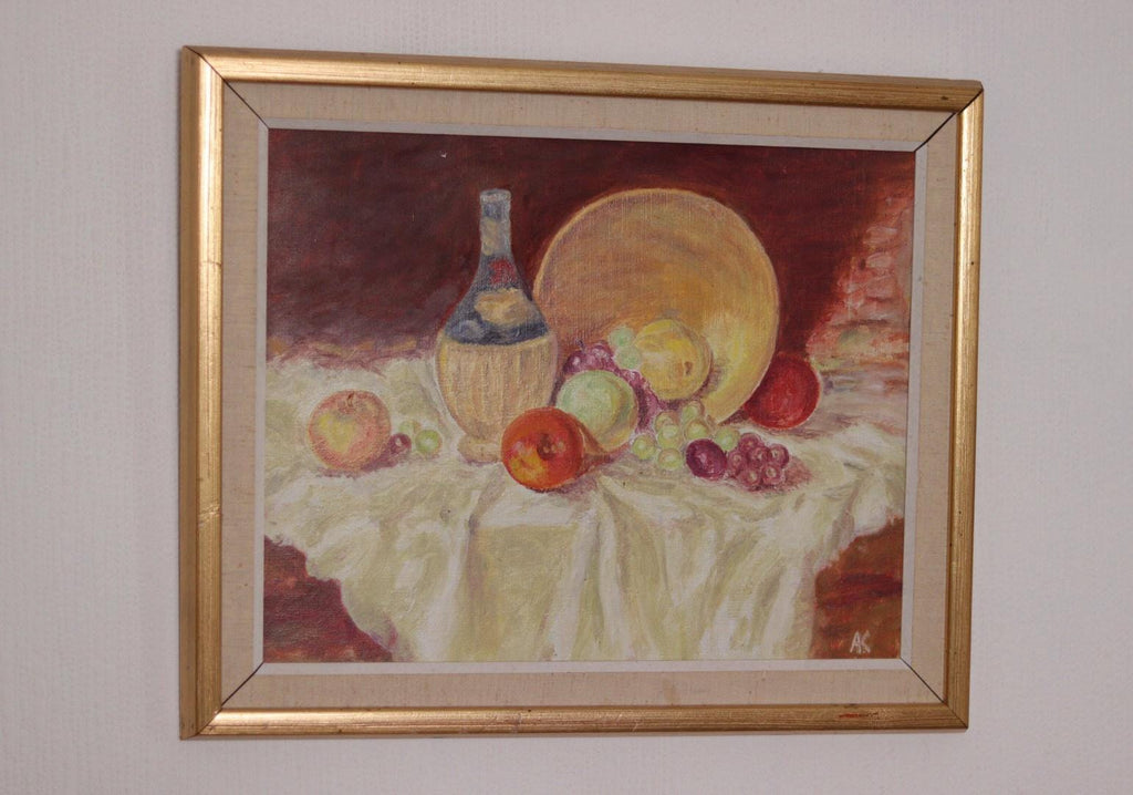 “Still Life with Fruit and Bottle” by A.K.