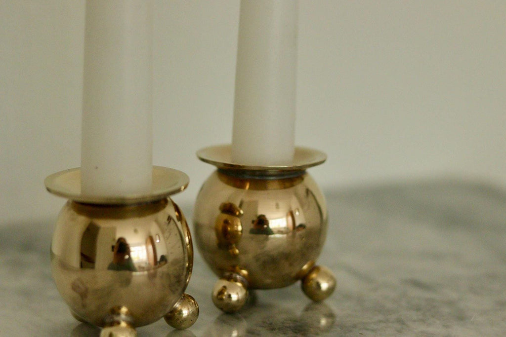 Pair of Mid-Century Swedish Brass Candle Holders