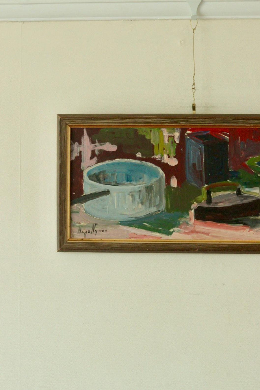 Original Swedish Oil on Panel Still Life with Iron and Pot by Hugo Nyman