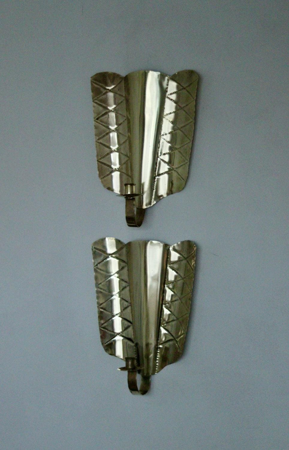 Pair of Mid-Century Swedish Brass Shield Shape Sconces