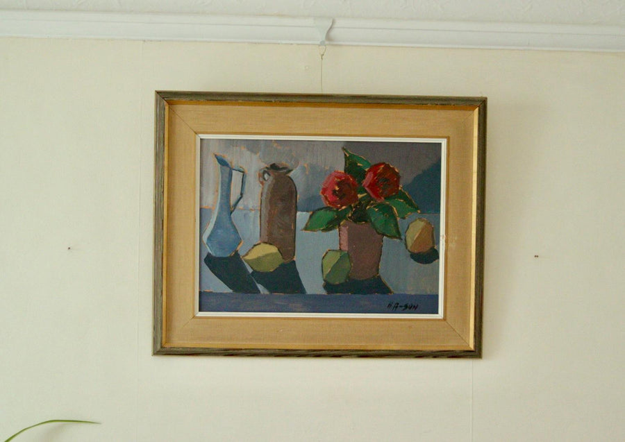 Mid-Century Original Swedish Oil on Panel Still Life with Pot Plant