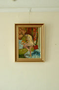 Original Swedish Oil on Panel Painting – Nude in Colourful Interior