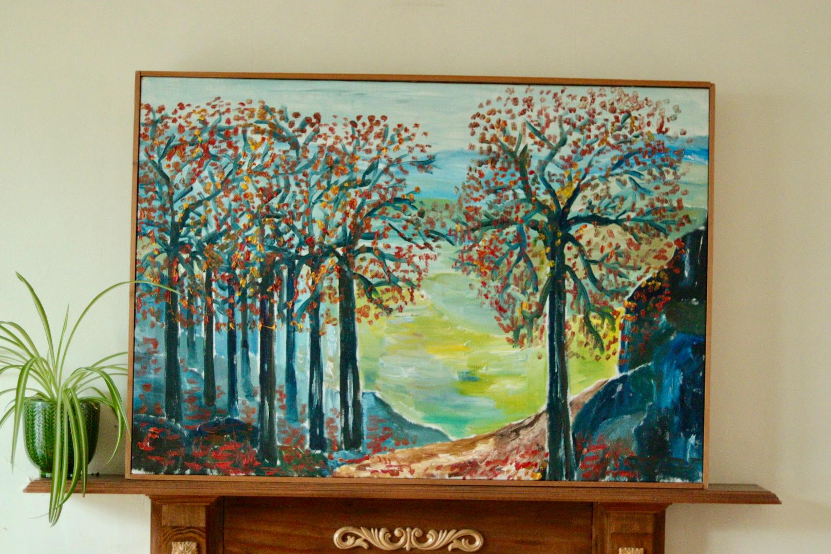 Original Swedish Vintage Oil on Canvas – "Autumn Trees"