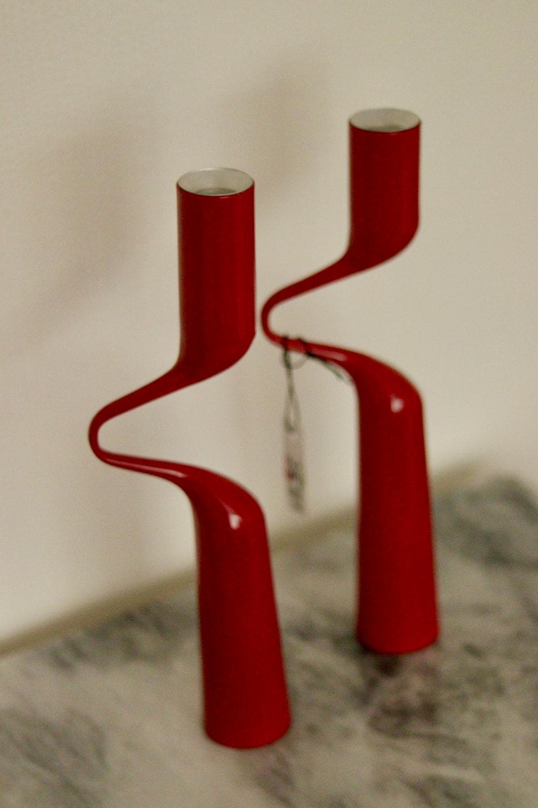 Pair of Vintage Red Metal Candleholders by Mikaela Dorfman for Menu Denmark