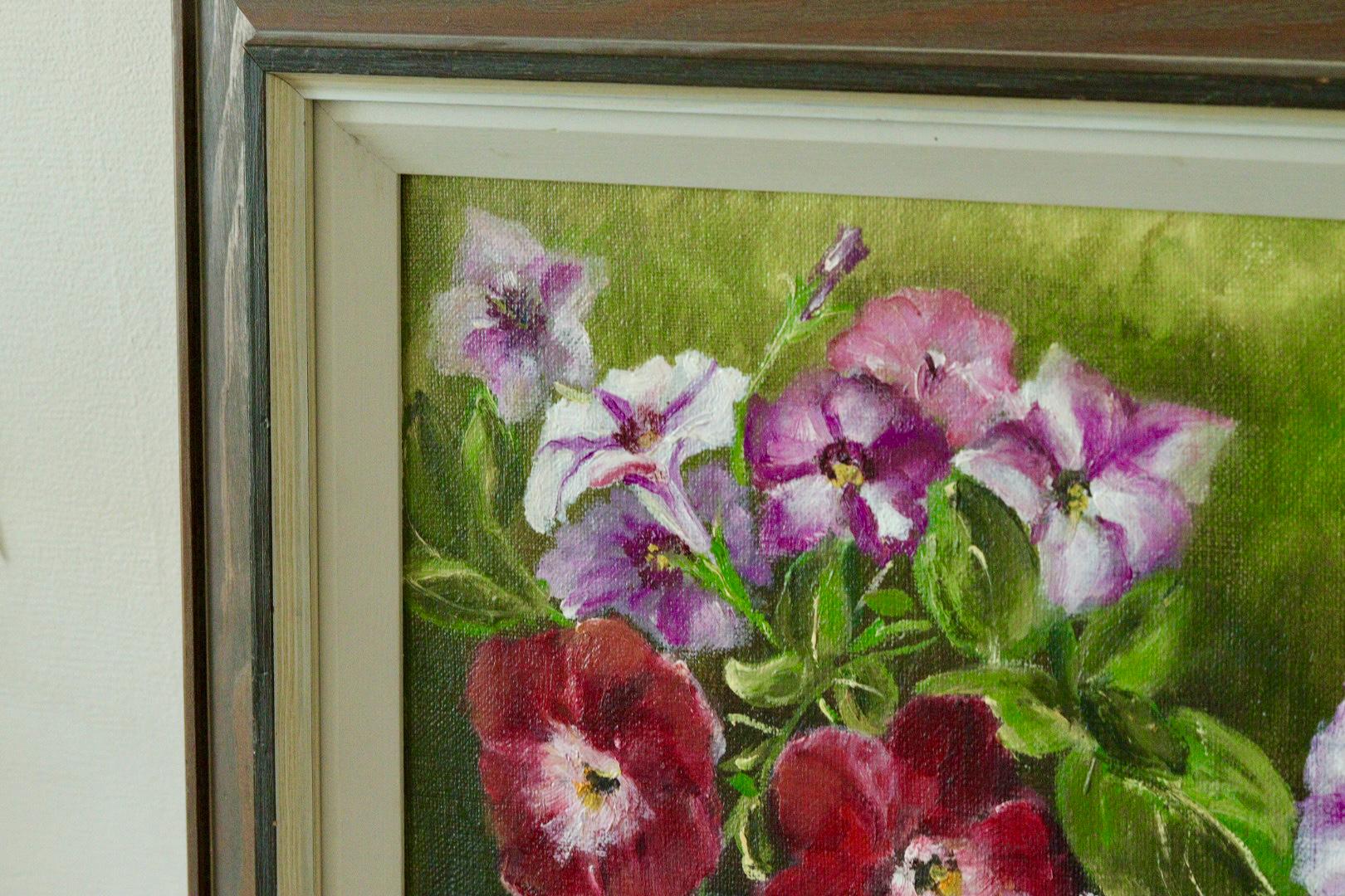 Original Swedish Mid Century Oil on Canvas "Flowers" - Vintage & Framed