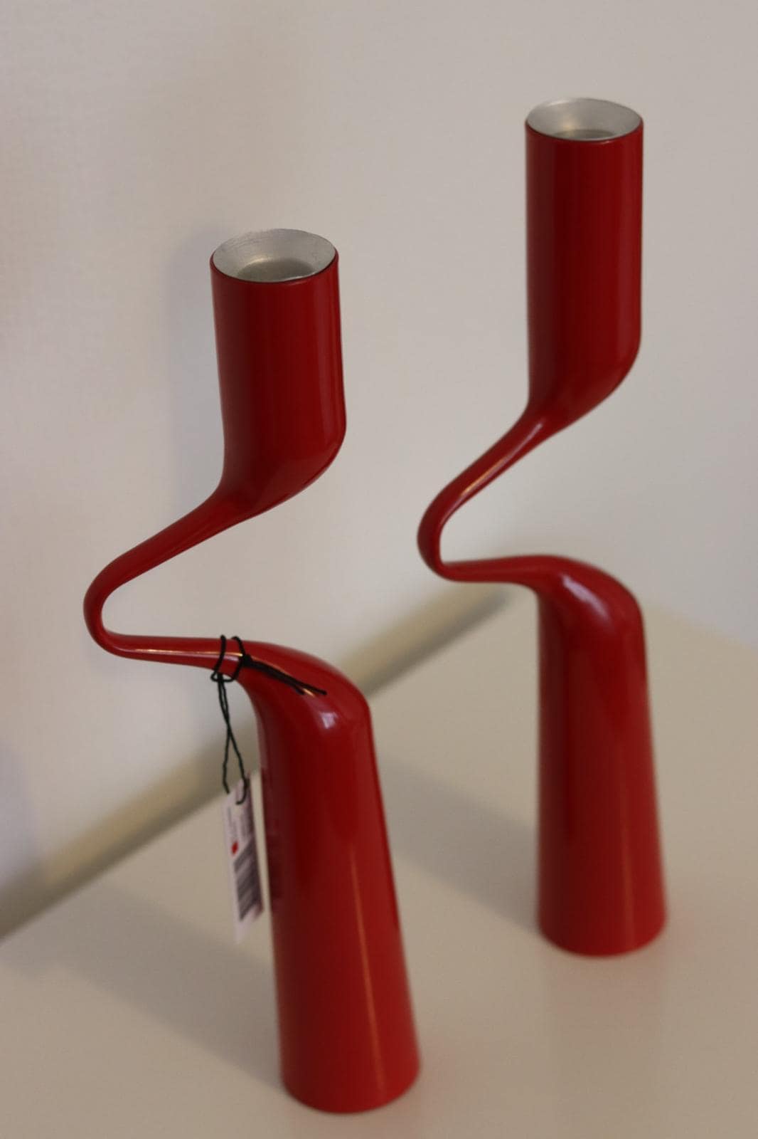 Pair of Vintage Red Metal Candleholders by Mikaela Dorfman for Menu Denmark