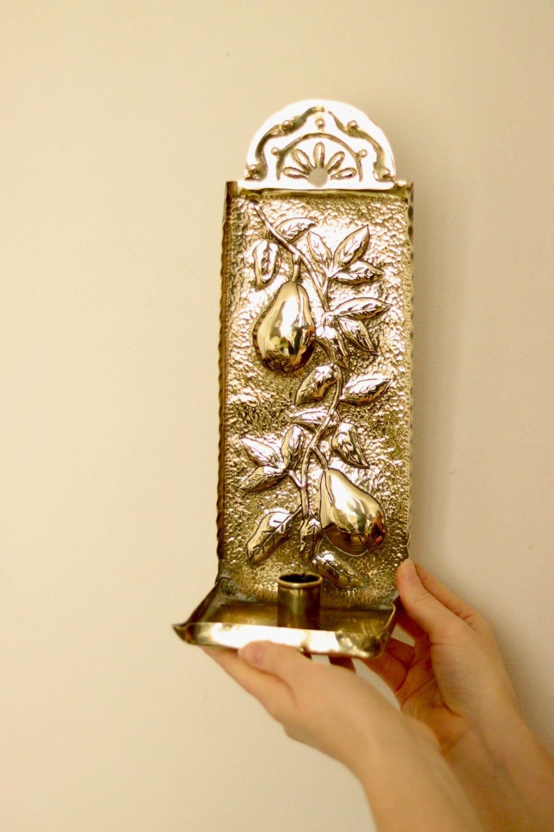 Vintage European Brass Sconce in Pear Motif