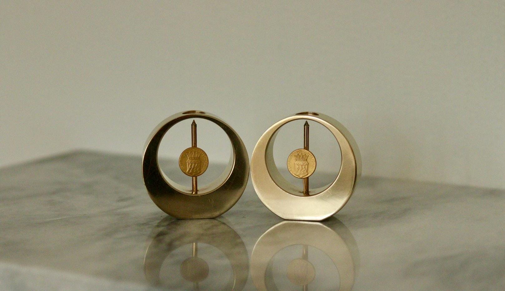 Pair of Swedish Brass Candle Holders by Arthur Pe Kolbäck