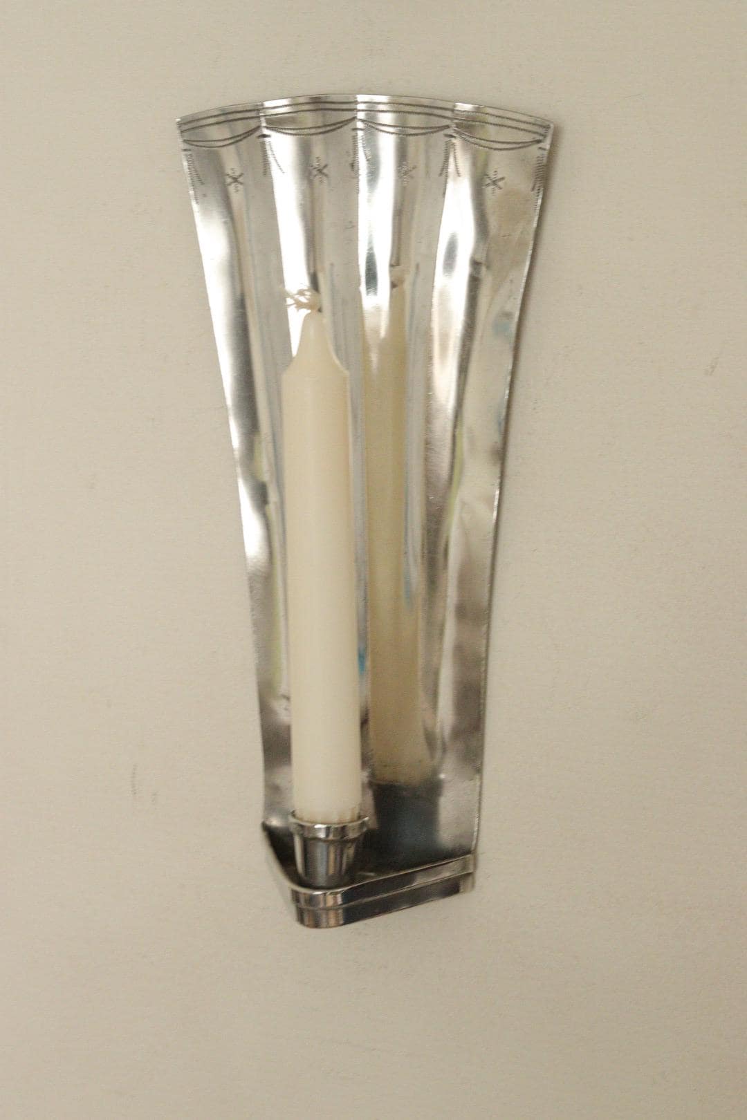 1925, Pair Of Early Century Swedish Pewter Sconces by Tage Fong‑Stedt