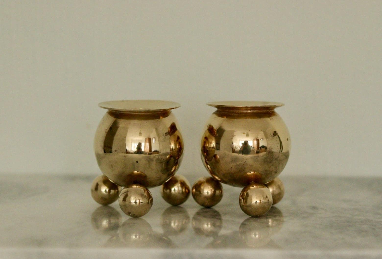 Pair of Mid-Century Swedish Brass Candle Holders