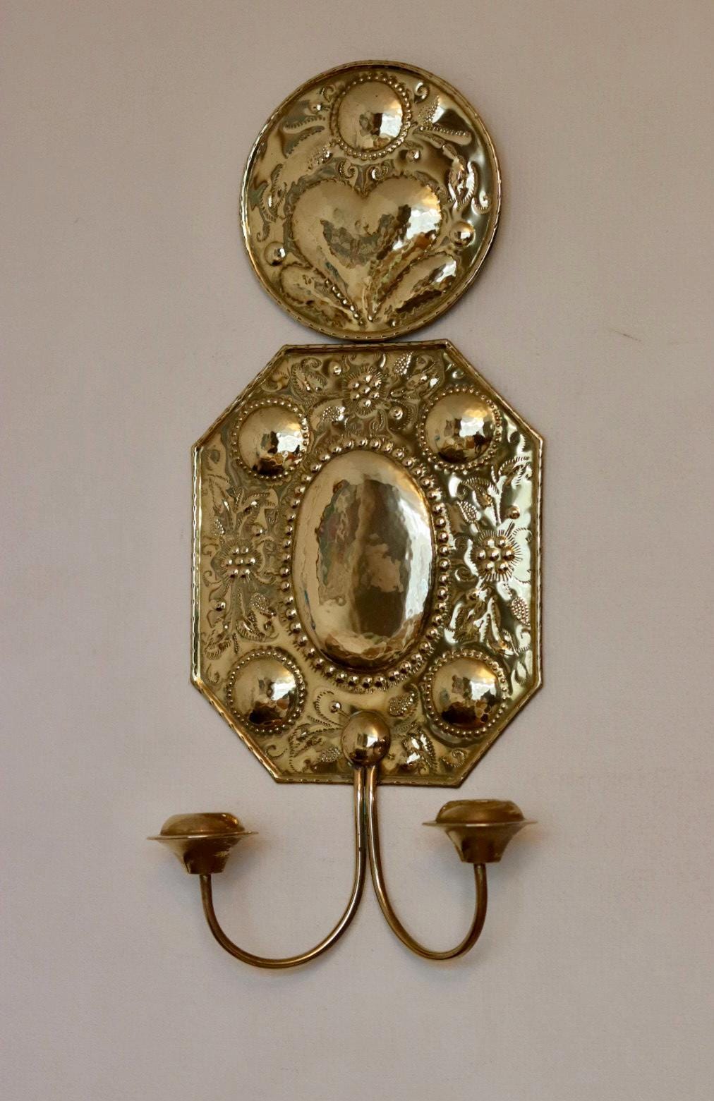 A Pair Large baroque Style Mid Century Swedish Brass Sconces