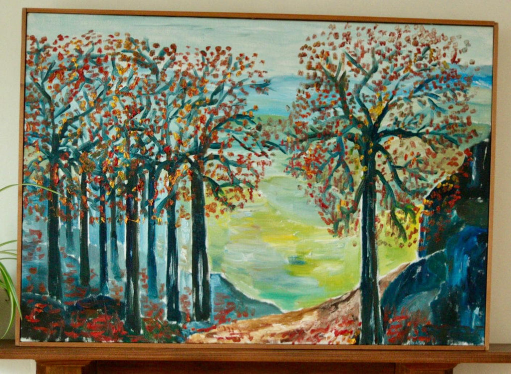 Original Swedish Vintage Oil on Canvas – "Autumn Trees"