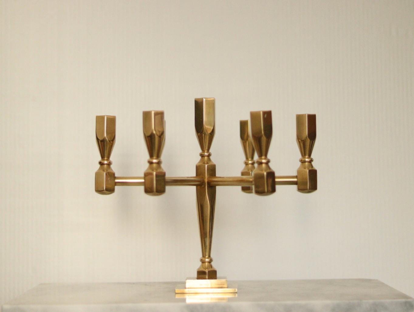 Swedish Vintage Brass Seven Arm Candelabra By Gusum