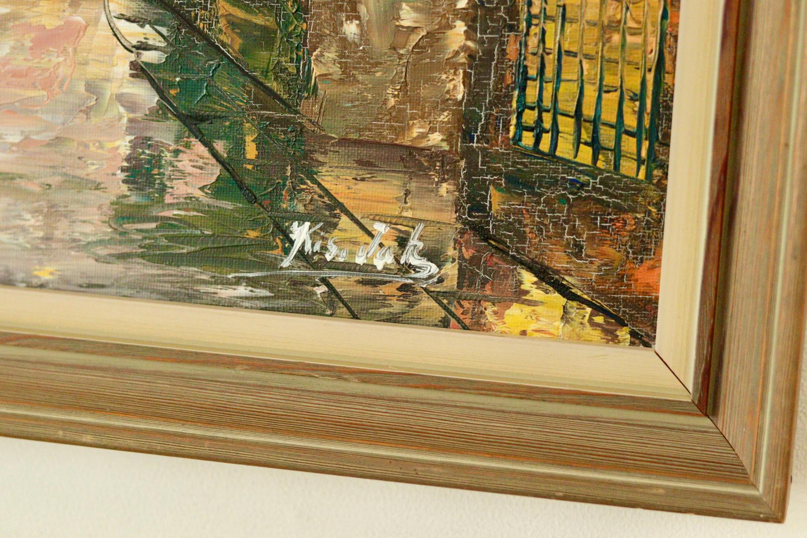 Mid-Century Original Swedish Oil on Canvas "French Street Scene