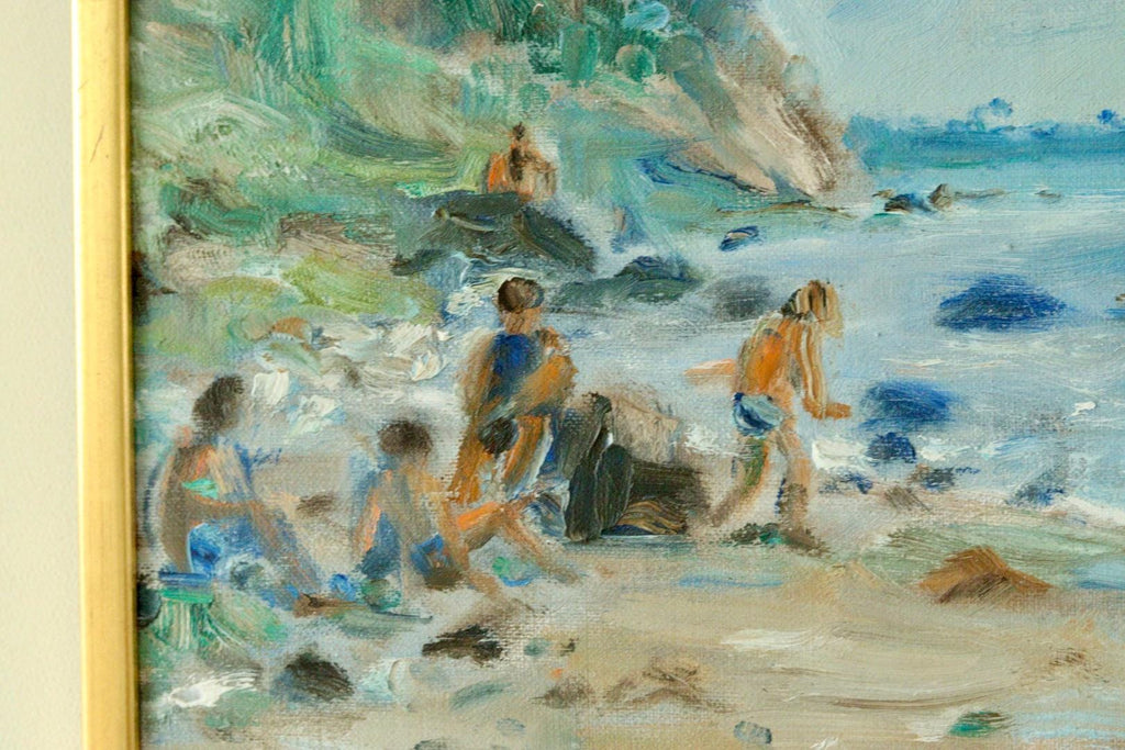 Vintage European Oil on Canvas – “Beach Scene”