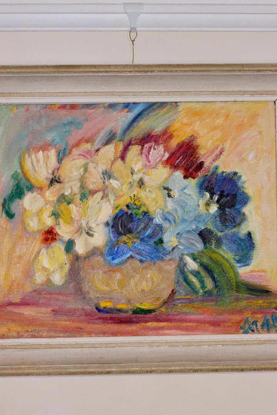 Original Swedish Mid-Century Oil On Panel Painting " Flowers "