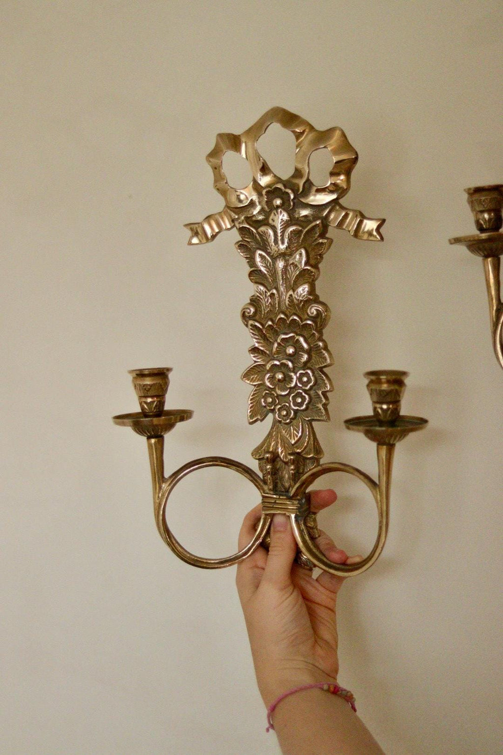 Pair Of Mid Century Italian Brass Bow Sconces