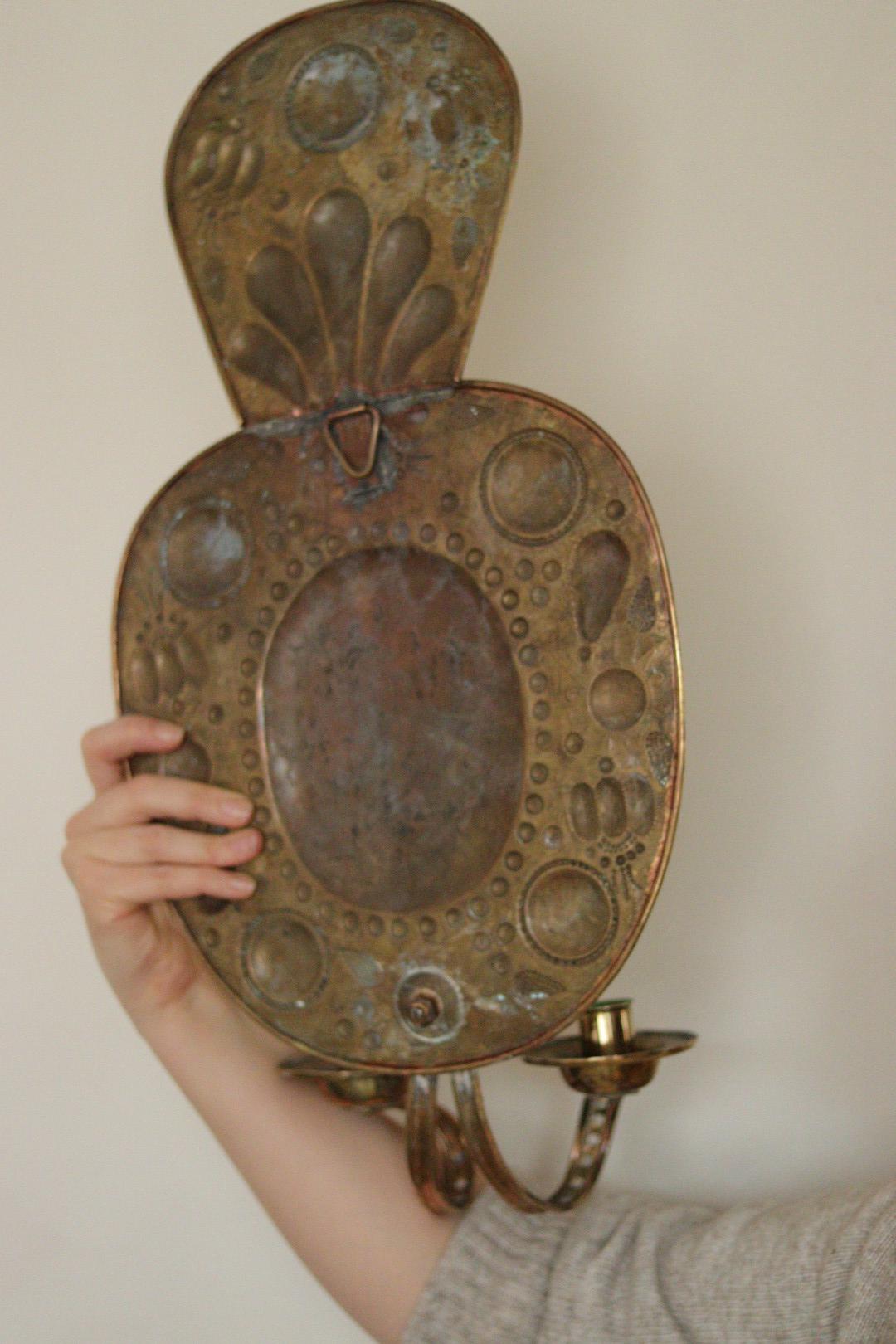 Pair of Large  Mid Century Swedish  Brass Baroque Sconces with double arm Design