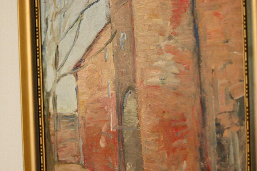 Original European Oil on Panel – Building Scene