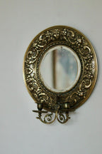 Pair of Antique Swedish Brass Sconces with Mirror