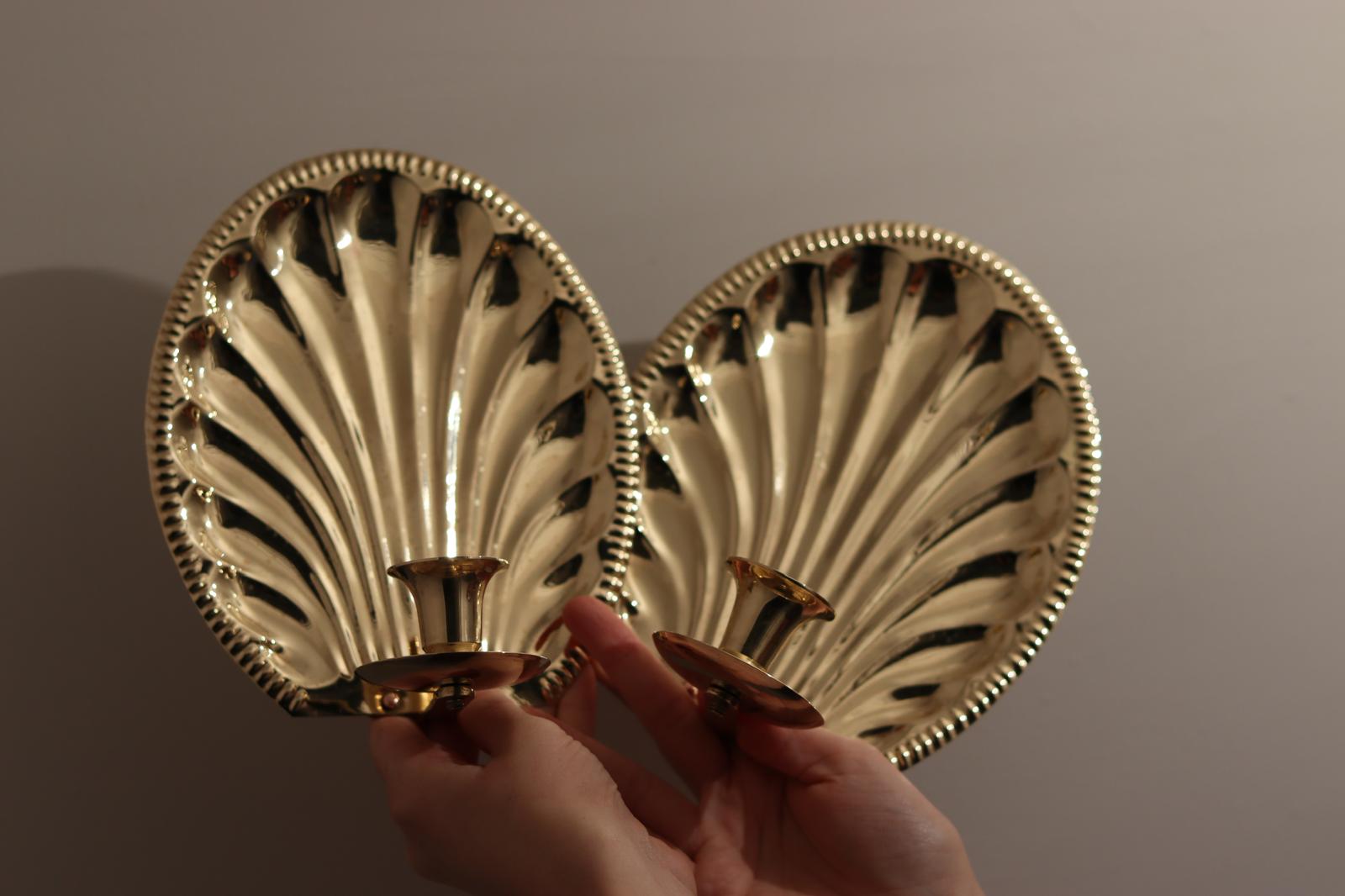 Pair of Vintage Brass Sconces with Scallop Detail