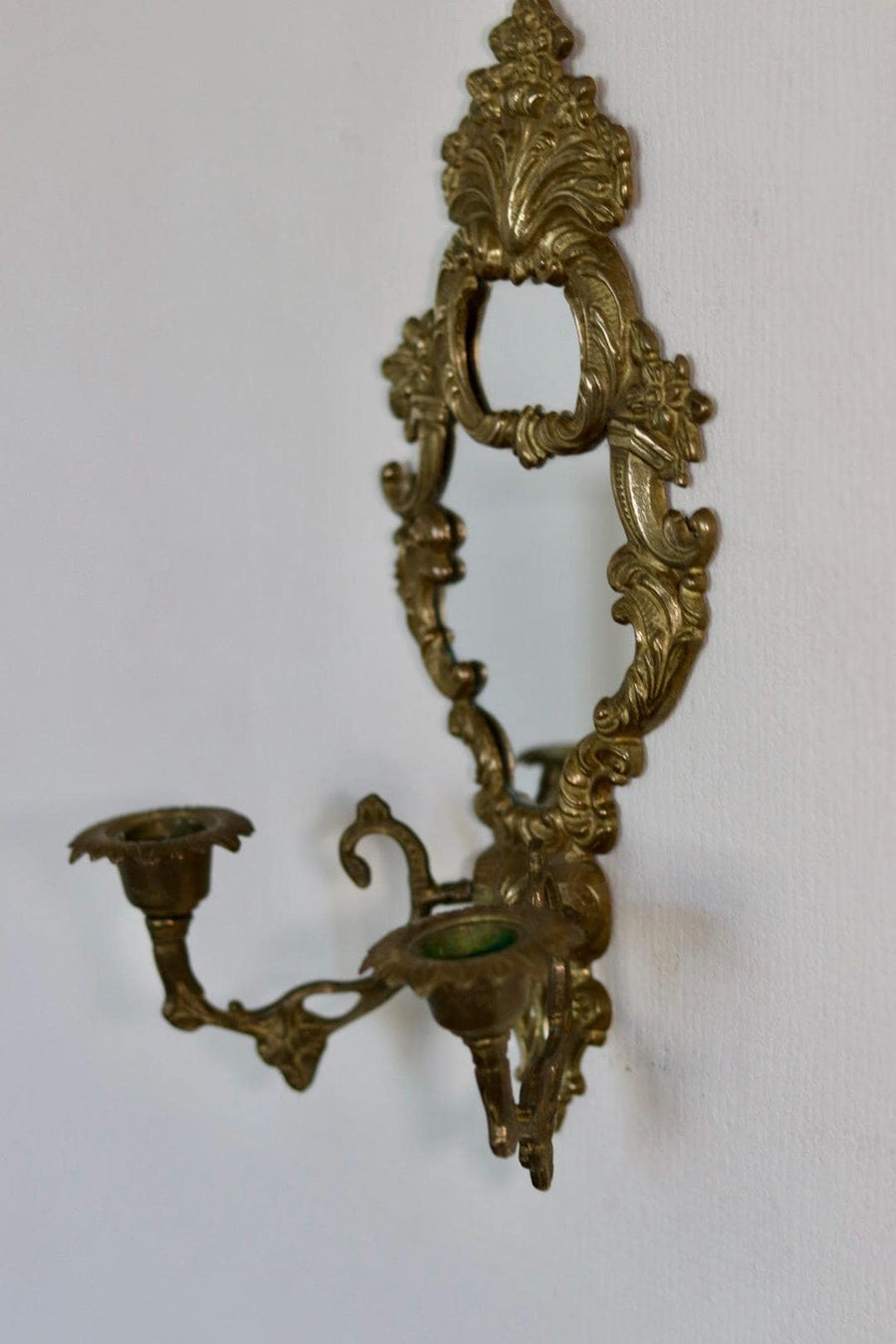 Mid Century Swedish Brass Sconce with Mirror