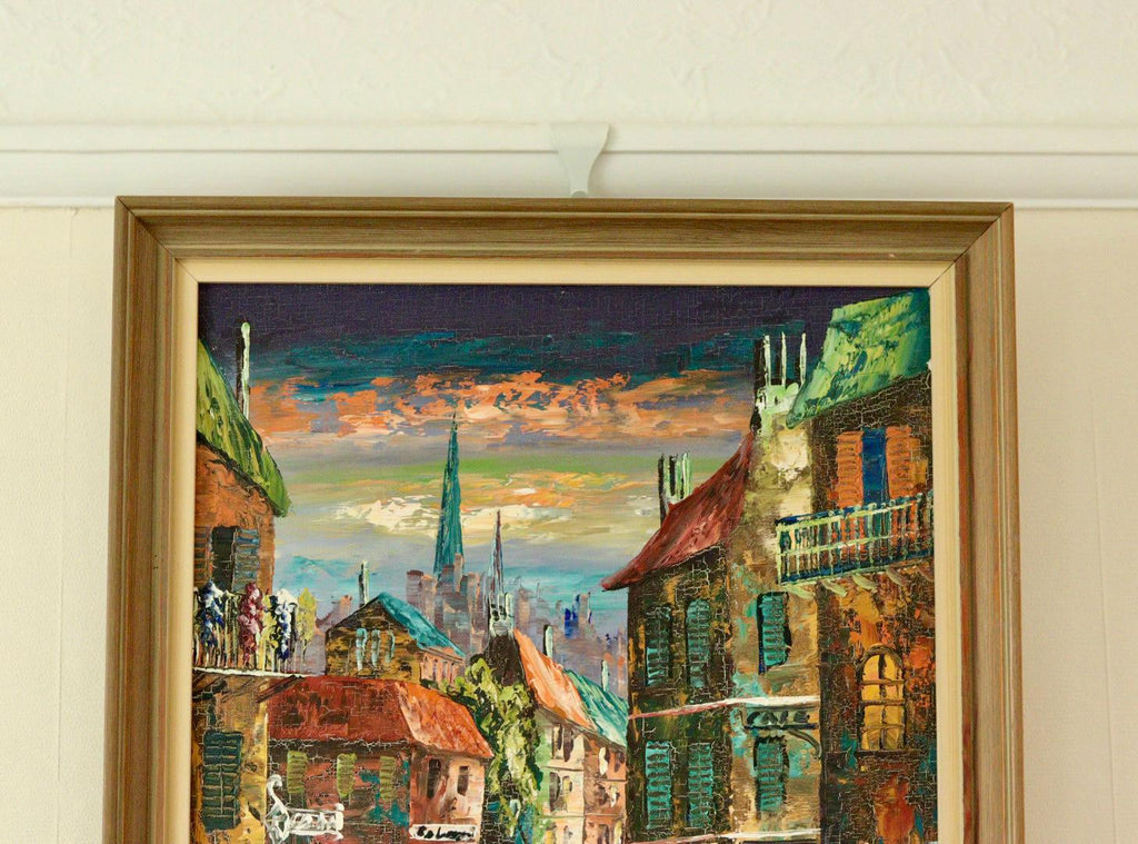Mid-Century Original Swedish Oil on Canvas "French Street Scene