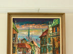 Mid-Century Original Swedish Oil on Canvas "French Street Scene