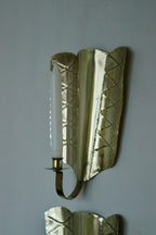 Pair of Mid-Century Swedish Brass Shield Shape Sconces