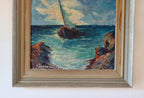 Mid-20th Century Original Oil on Panel – Ship at Sea