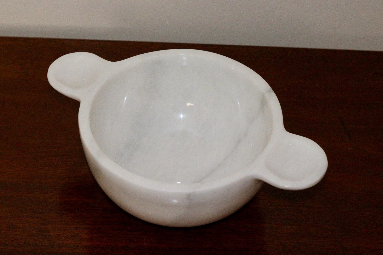 Gabriella – White Natural Marble Bowl with handles  | L 32cm W 20cm H 10cm