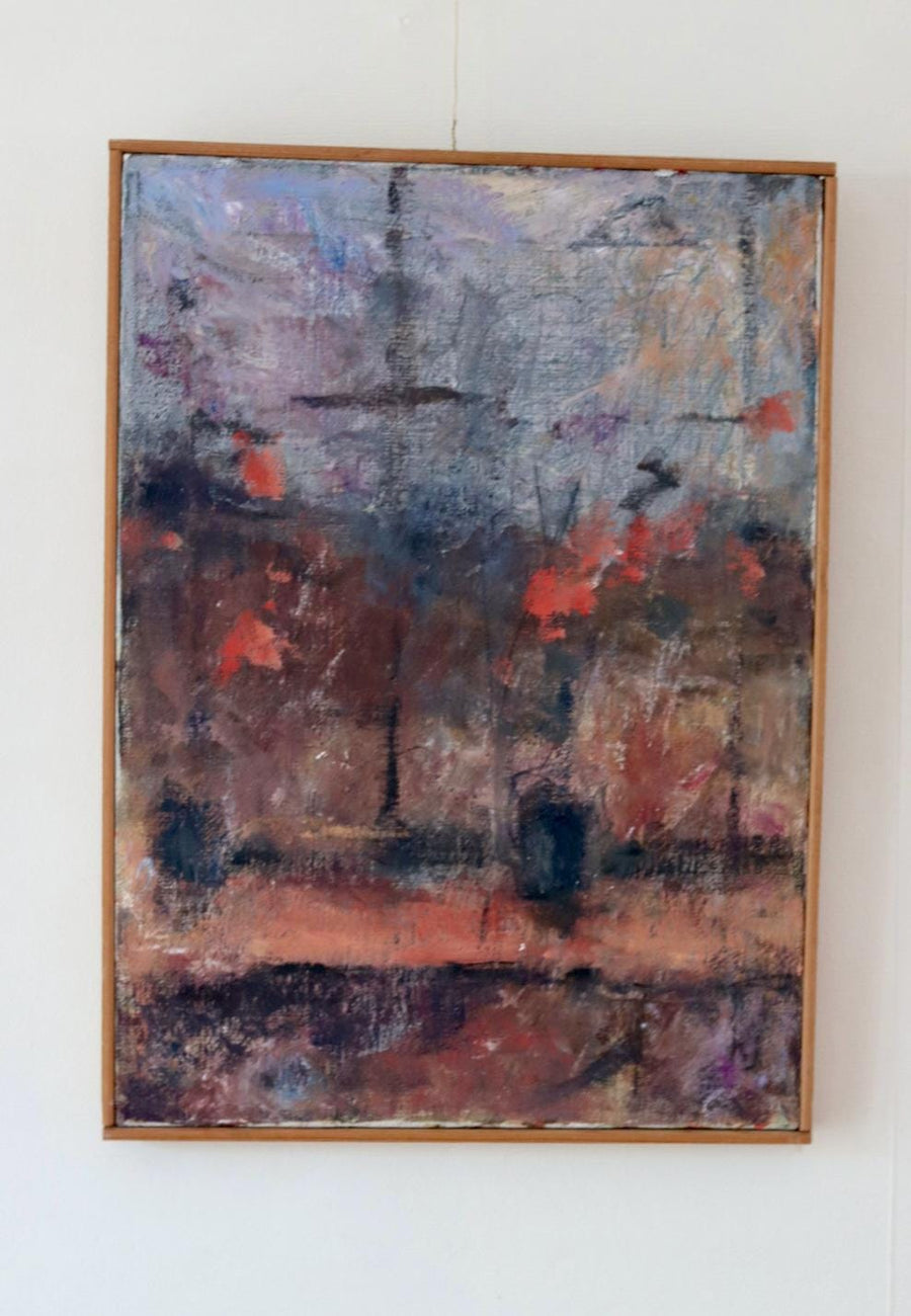 Mid-20th Century Original Abstract Oil on Canvas – Warm Tones