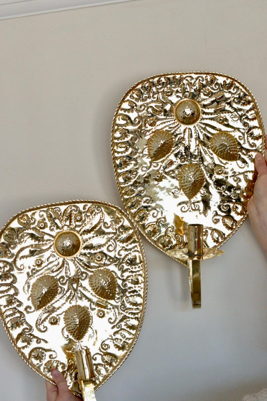 Large Pair Of Mid Century Swedish Brass Sconces