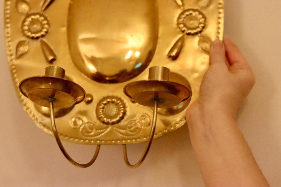 Baroque Style Large Mid-Century Brass Swedish Sconces