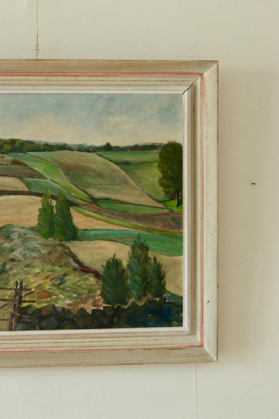 Mid-Century Original Swedish Oil on Panel " Rolling Landscape "