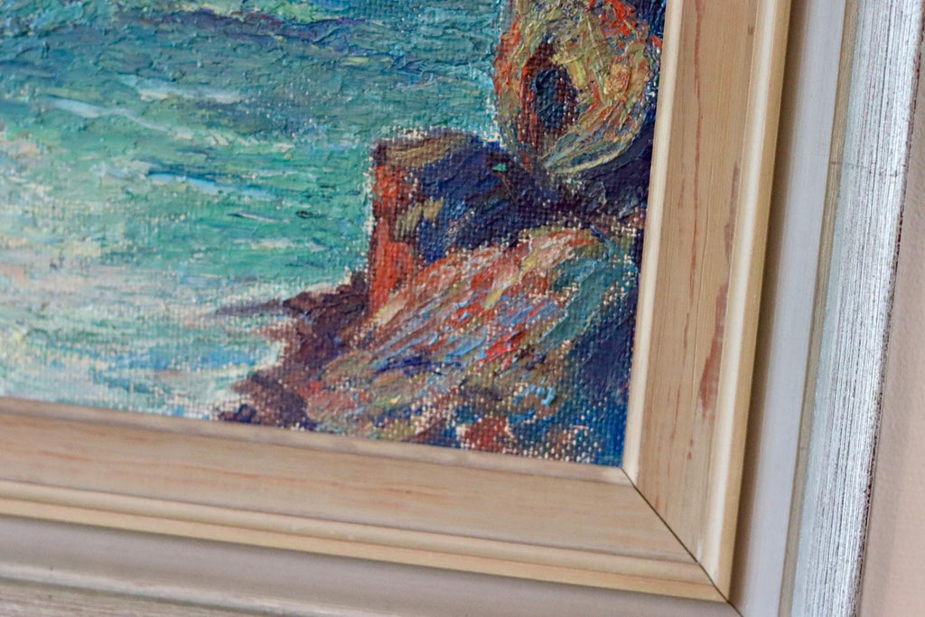 Mid-20th Century Original Oil on Panel – Ship at Sea