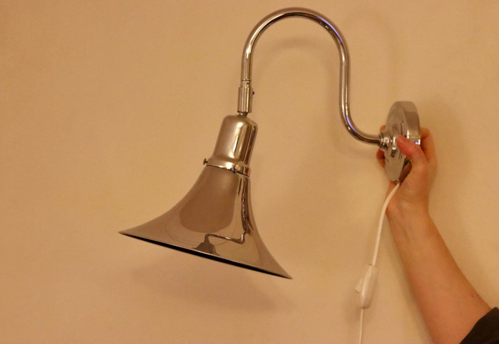 Danish 1960's Pair of Statement Trump Shape Lights in Chrome, designed by Börje Claes for Norlett Elit.