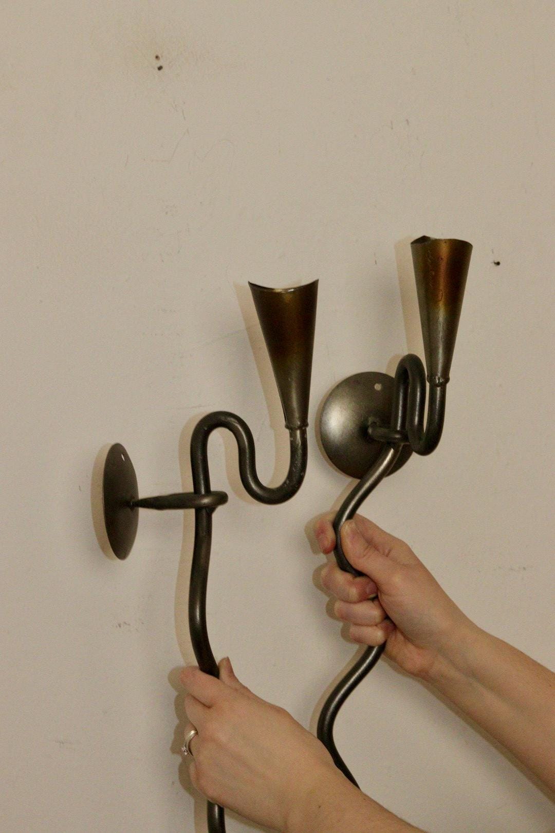 Pair of Mid-Century-Swedish Sconces with Gun Metal Silver Grey Coating