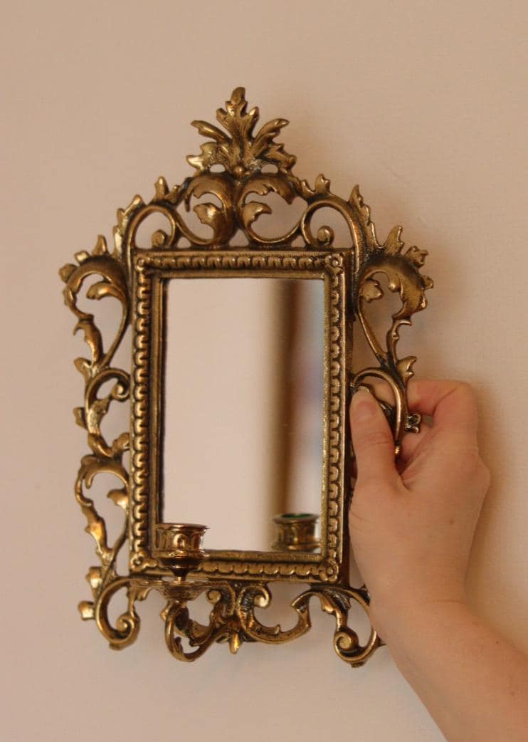 Pair of Swedish Brass Sconces with Mirror