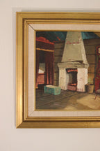 Original Mid-Century Swedish Oil On Canvas – Kitchen Fireplace