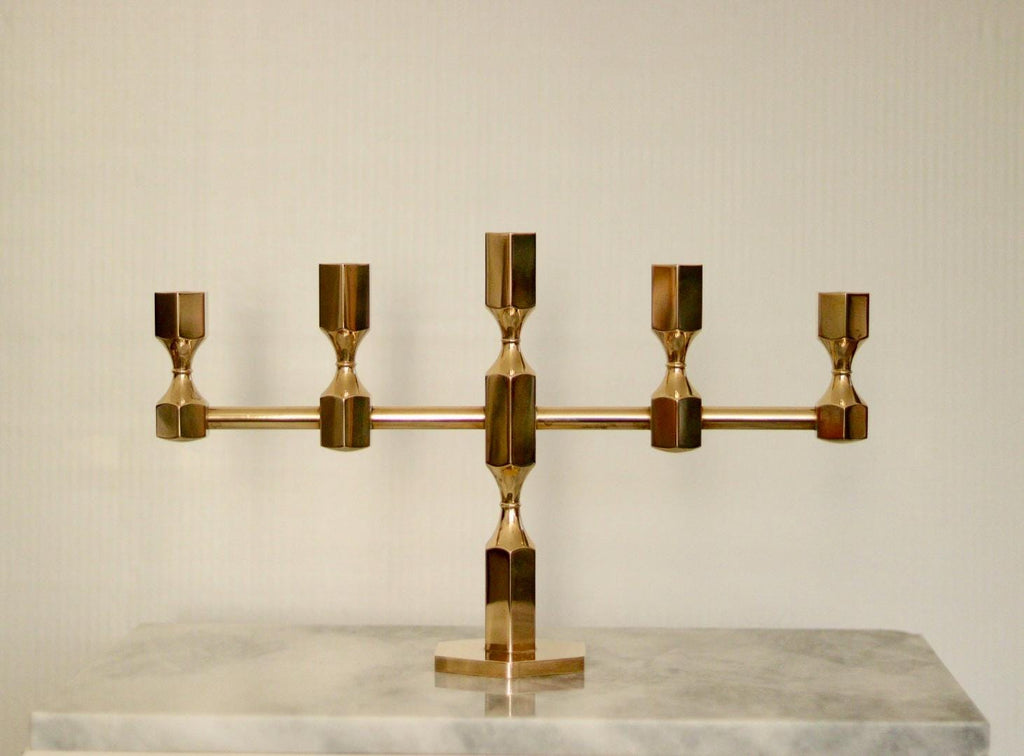 Swedish Brass Five Arm Candelabra By Gusum