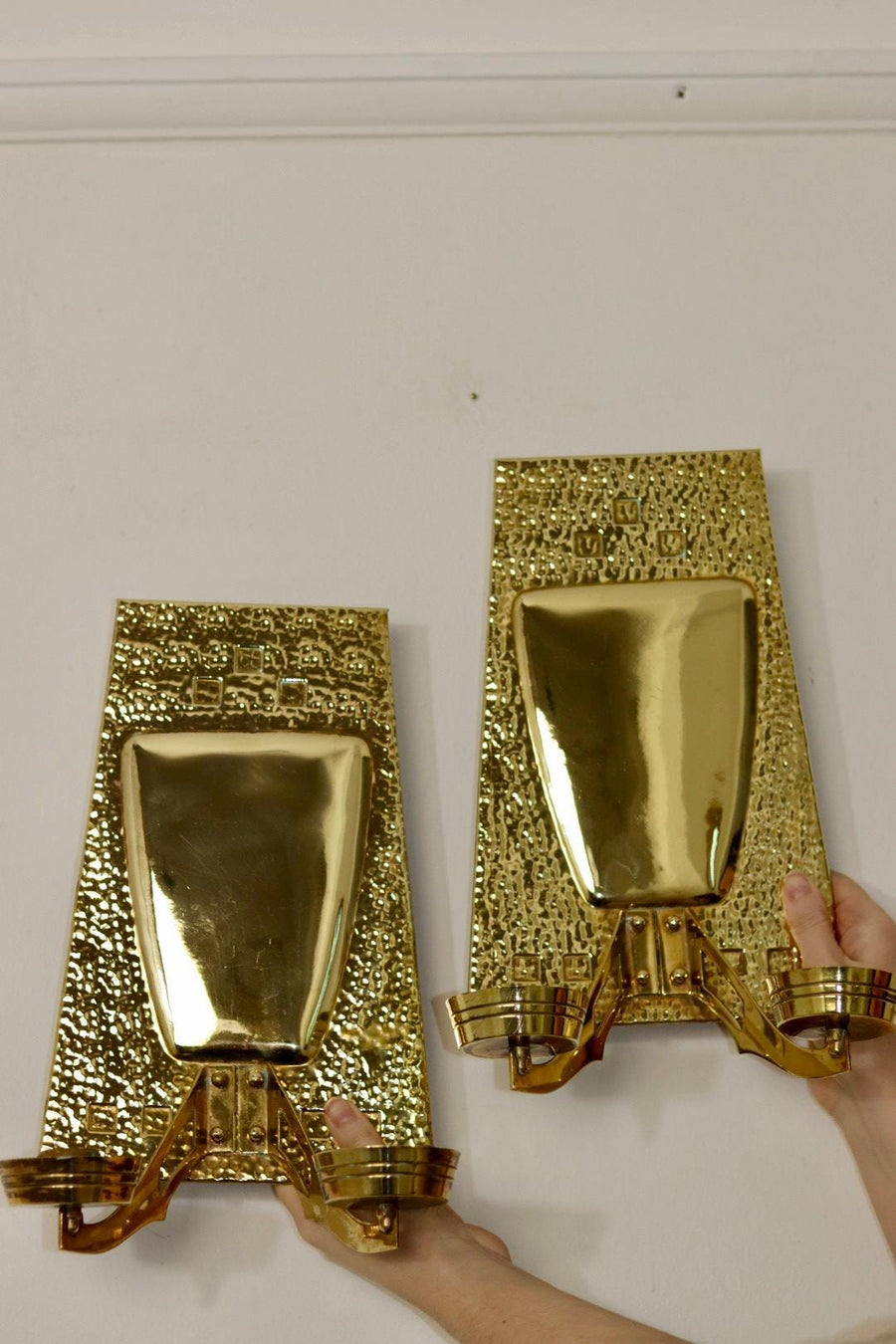 Pair of Art Nouveau Brass Sconces, early 20th century.