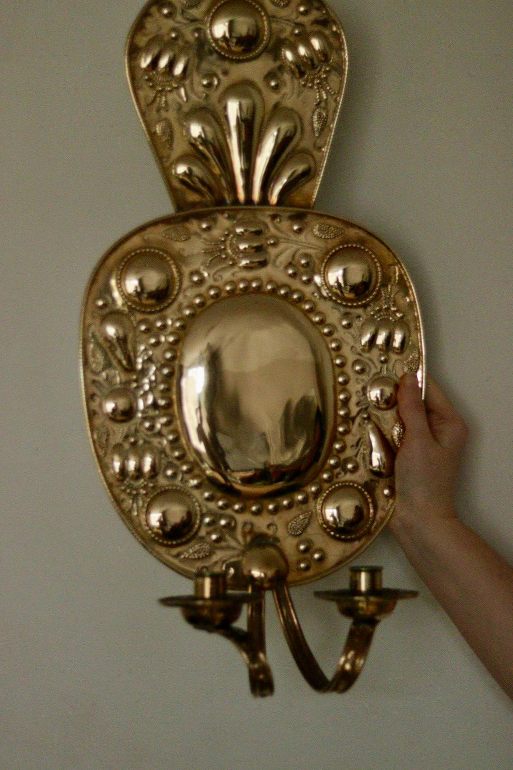 Pair of Large  Mid Century Swedish  Brass Baroque Sconces with double arm Design